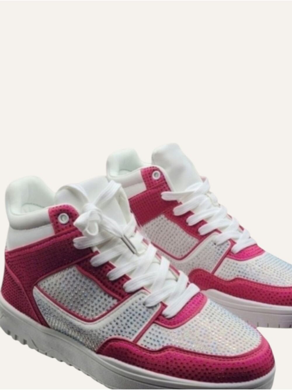 ✨Sparkly Pink Rhinestone High Top Sneakers Sz 8.5 Y2K Streetwear Festival✨